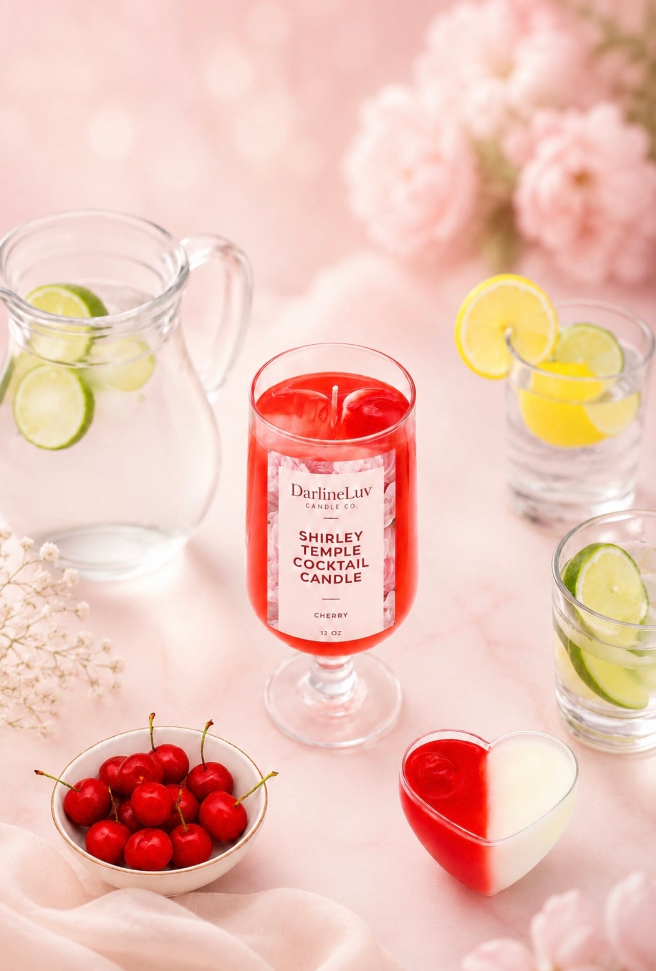 Shirley Temple Cocktail Candle – Cherry Scent | 12 oz Drink Candle | Aesthetic Dessert Candle