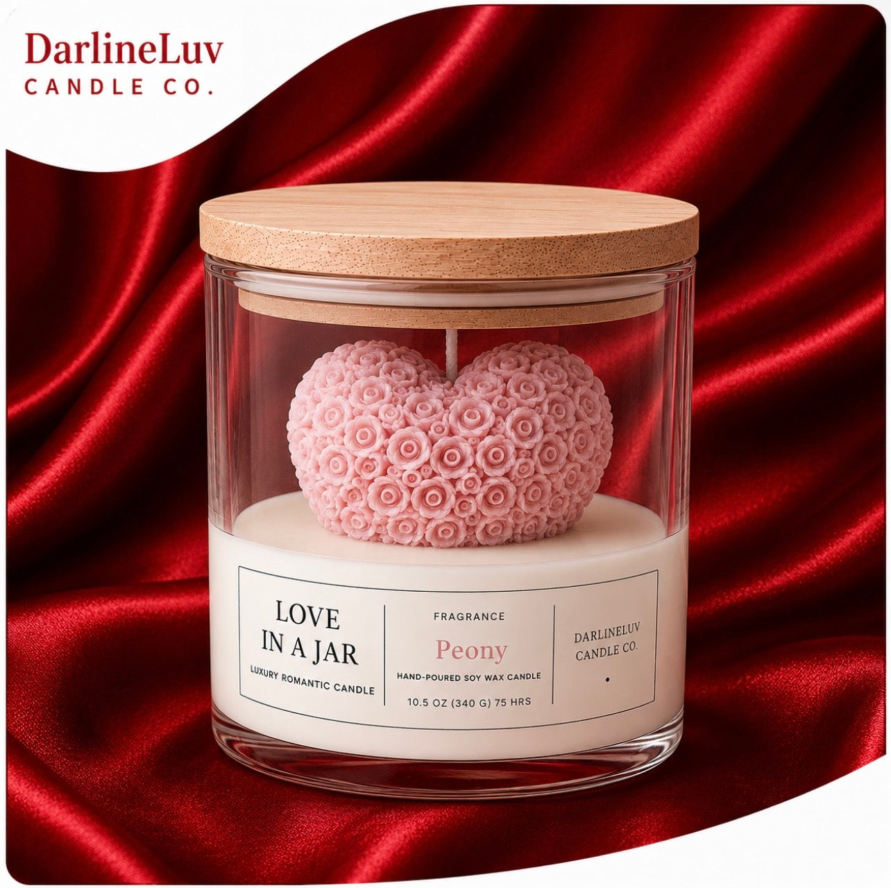 Love In A Jar™ | Luxury Rose Heart Candle | Romantic Gift Candle | Handmade Soy Wax Candle