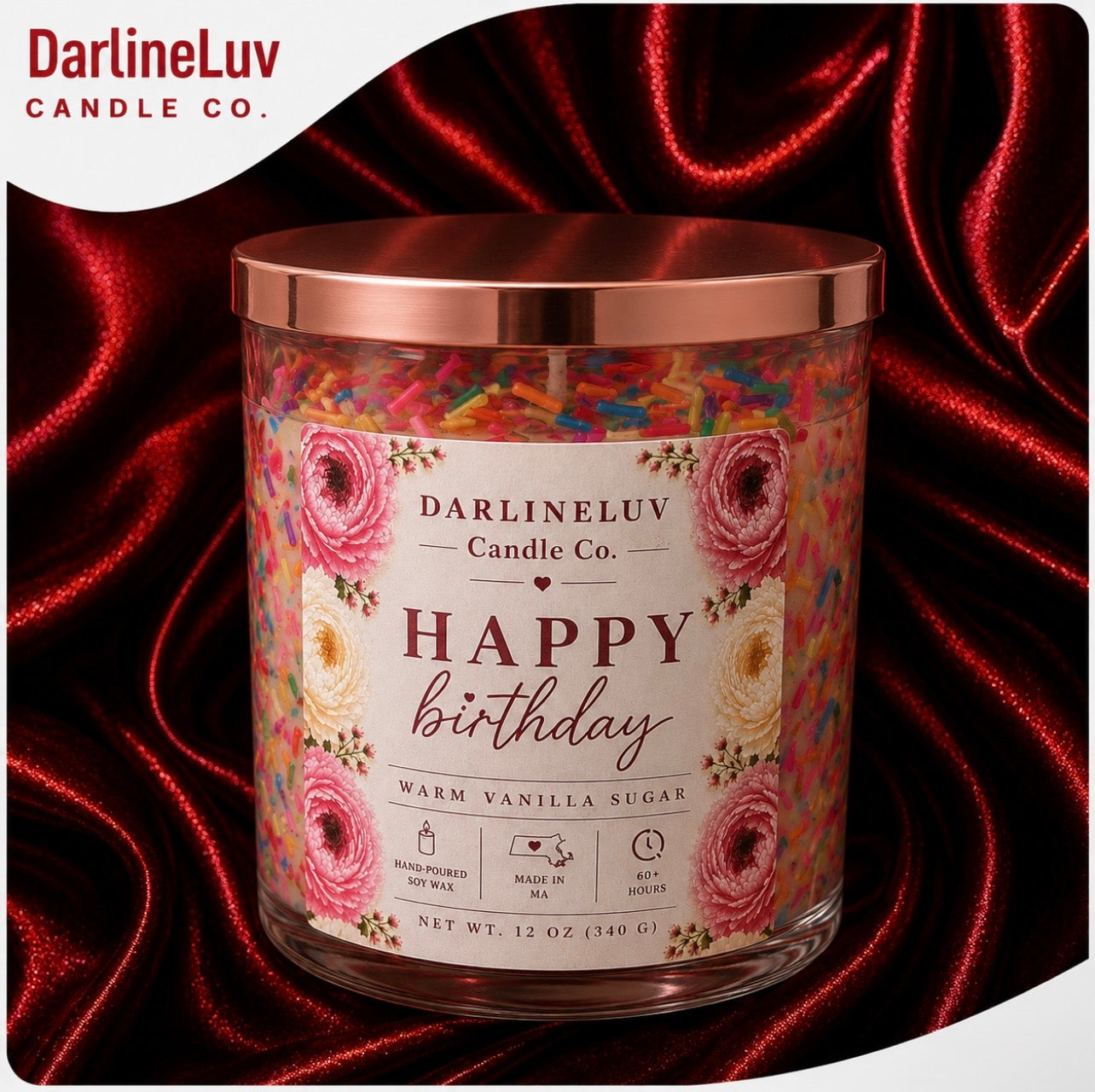 Happy Birthday Candle | Warm Vanilla Sugar | Luxury Celebration Candle | 12 oz Soy Wax Candle