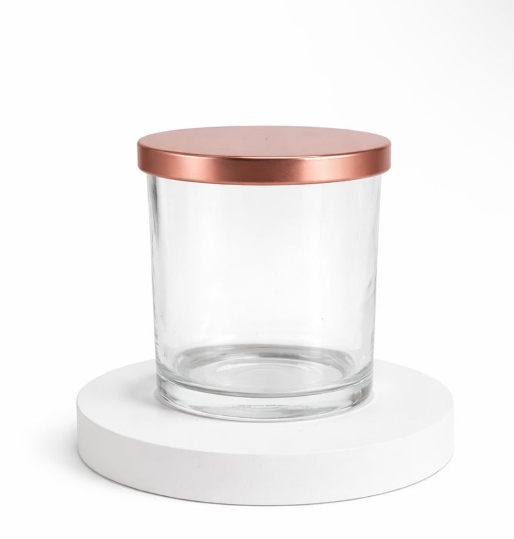 Clear Glass Candle Jar (12oz) - Rose Gold \ Silver Lids