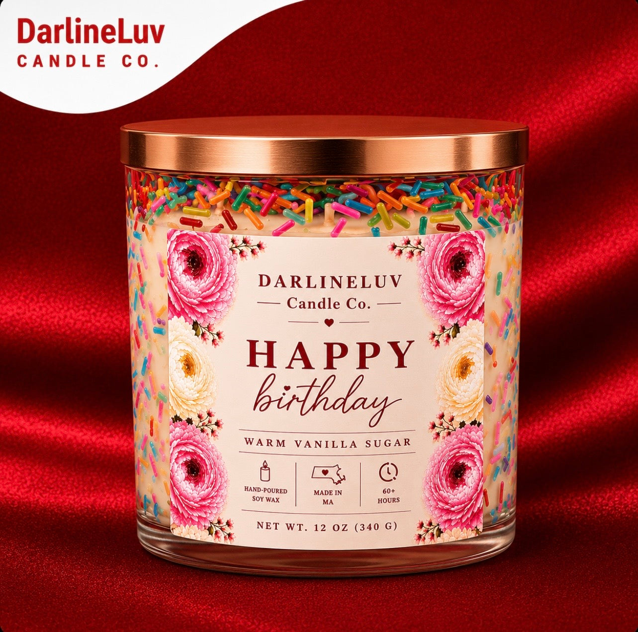 Happy Birthday Candle | Warm Vanilla Sugar | Luxury Celebration Candle | 12 oz Soy Wax Candle