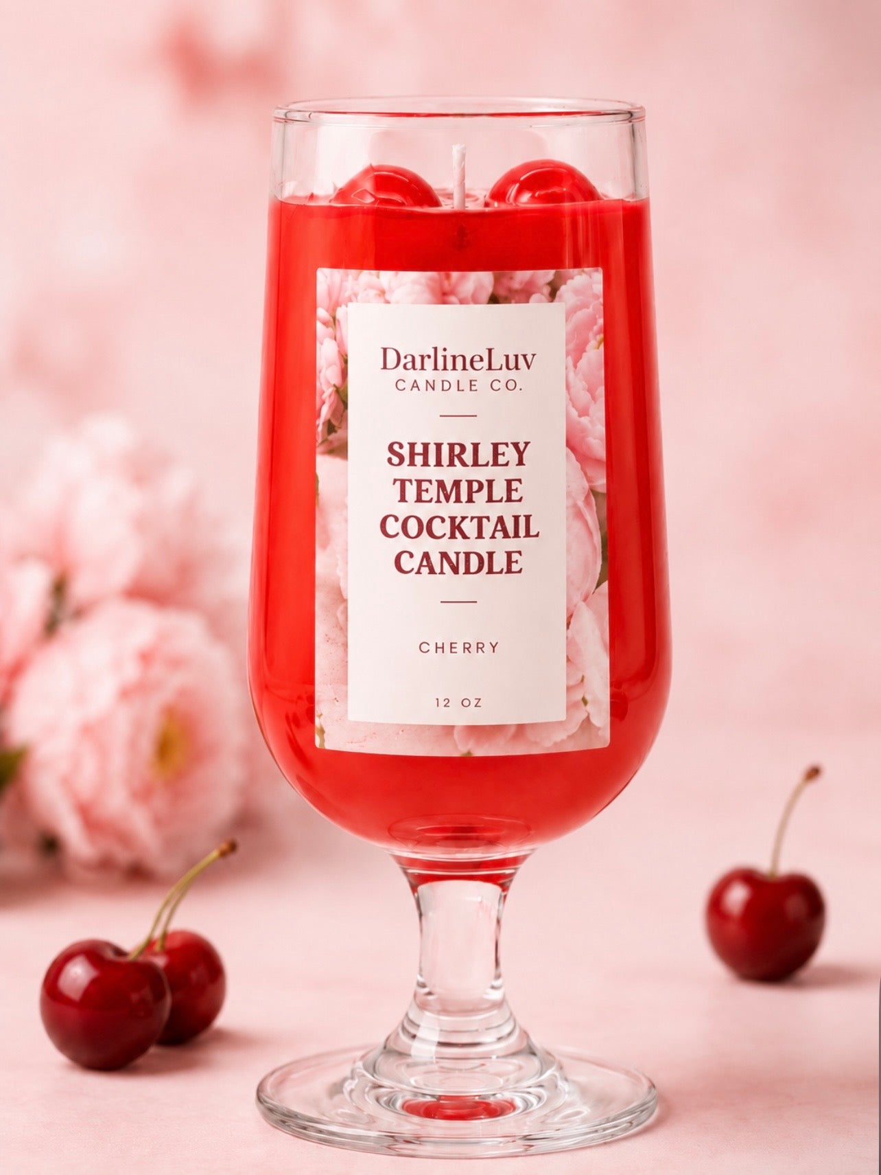 Shirley Temple Cocktail Candle – Cherry Scent | 12 oz Drink Candle | Aesthetic Dessert Candle