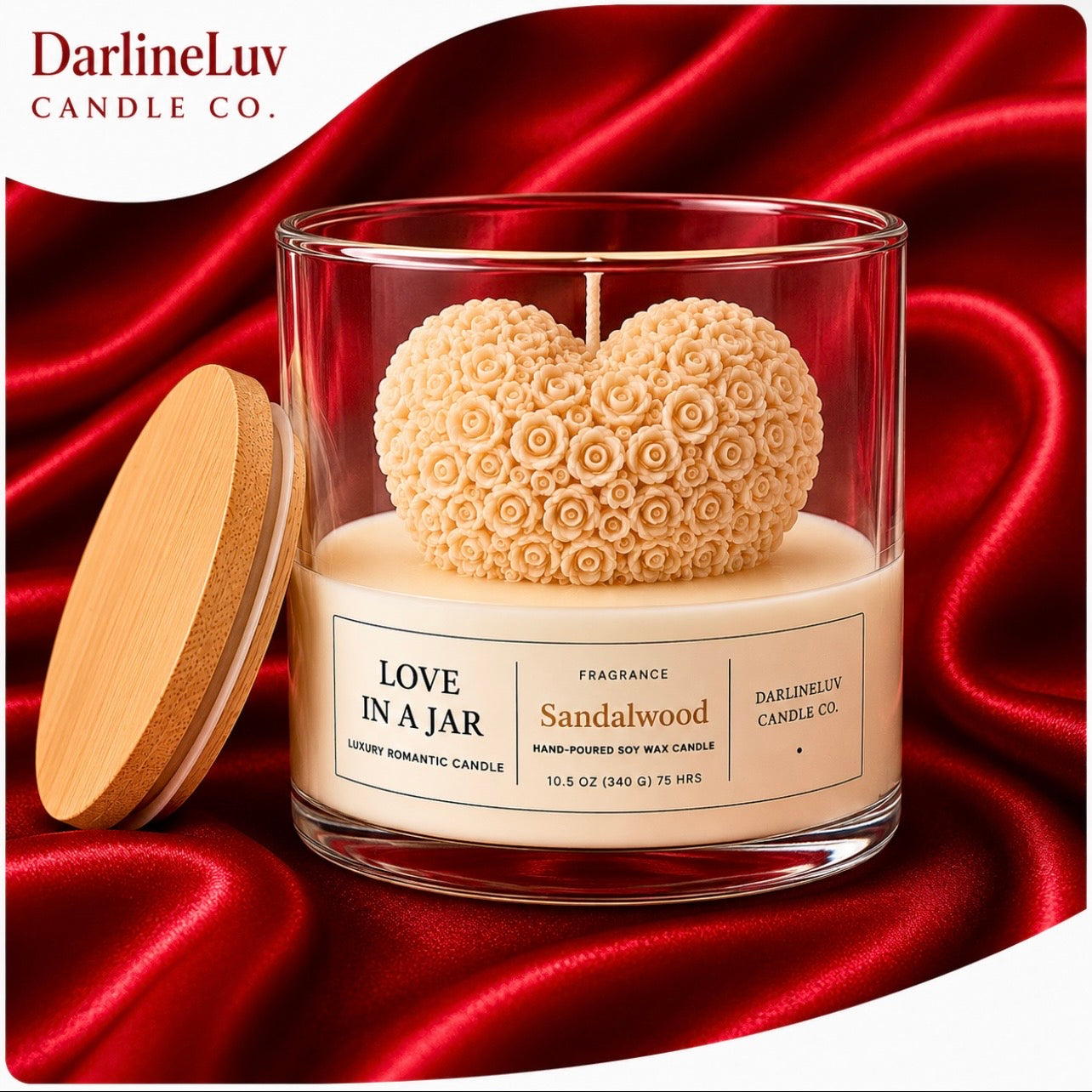Love In A Jar™ | Luxury Rose Heart Candle | Romantic Gift Candle | Handmade Soy Wax Candle