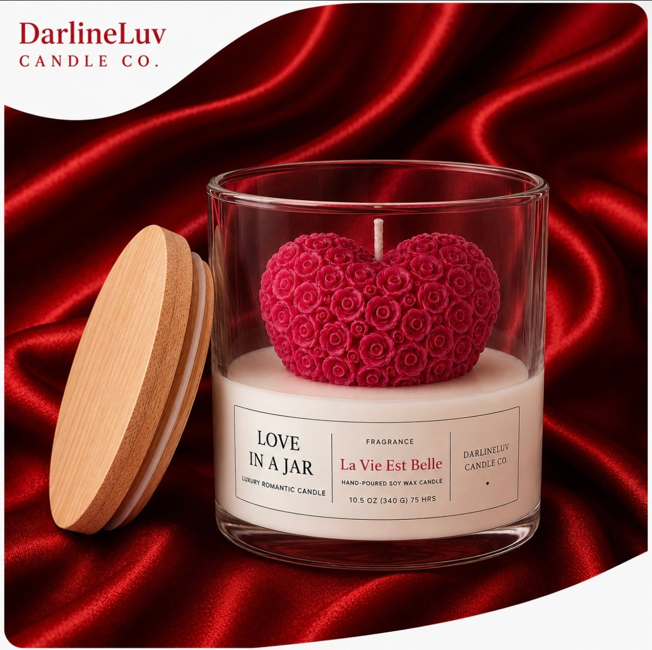 Love In A Jar™ | Luxury Rose Heart Candle | Romantic Gift Candle | Handmade Soy Wax Candle