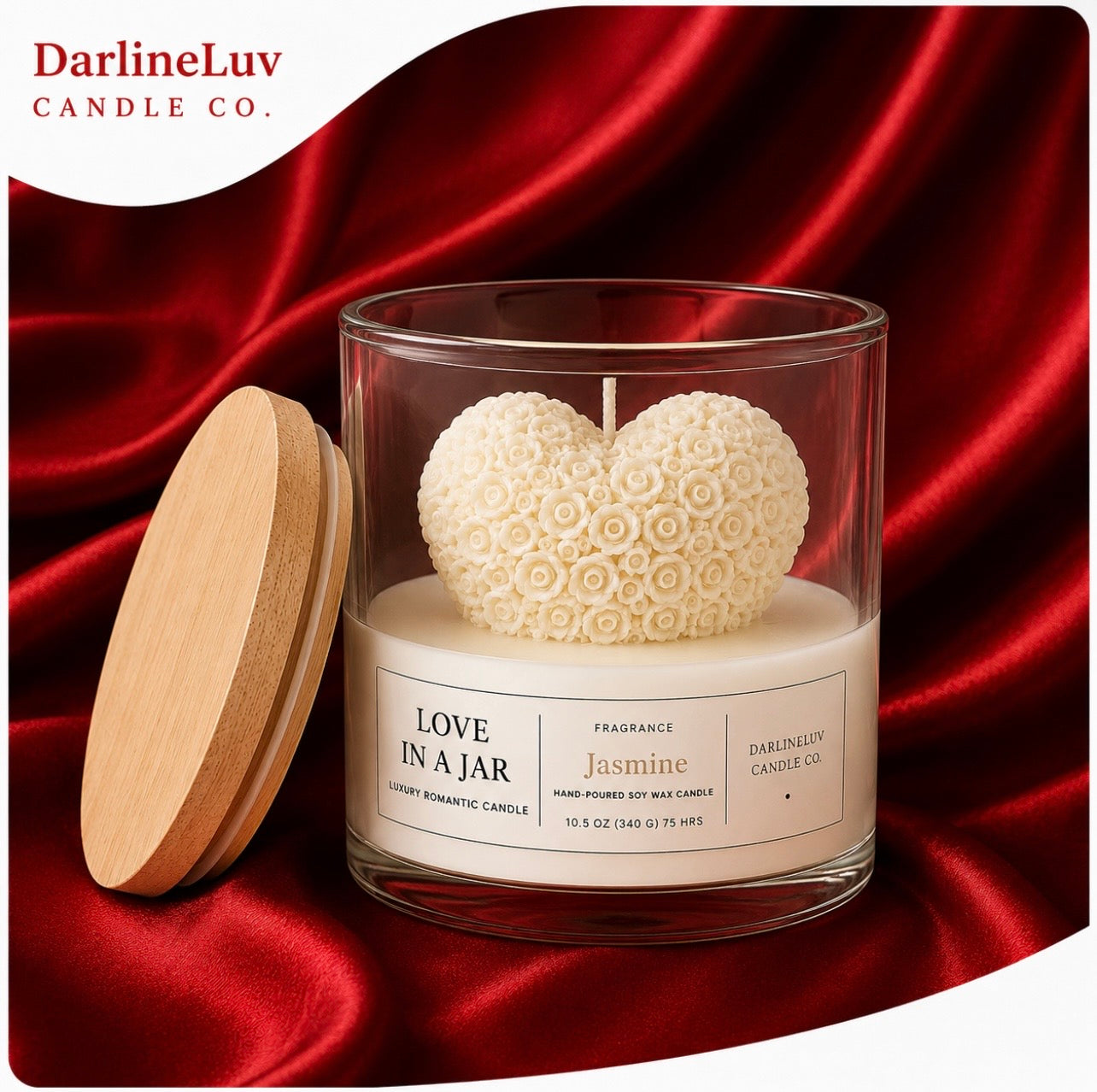Love In A Jar™ | Luxury Rose Heart Candle | Romantic Gift Candle | Handmade Soy Wax Candle