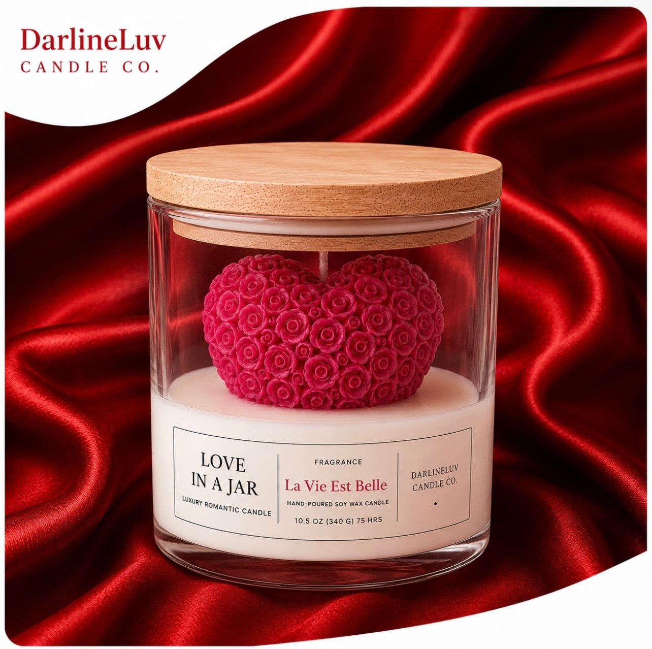 Love In A Jar™ | Luxury Rose Heart Candle | Romantic Gift Candle | Handmade Soy Wax Candle