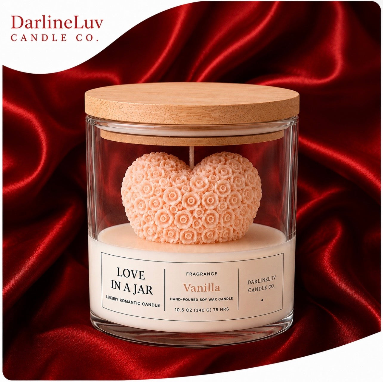 Love In A Jar™ | Luxury Rose Heart Candle | Romantic Gift Candle | Handmade Soy Wax Candle