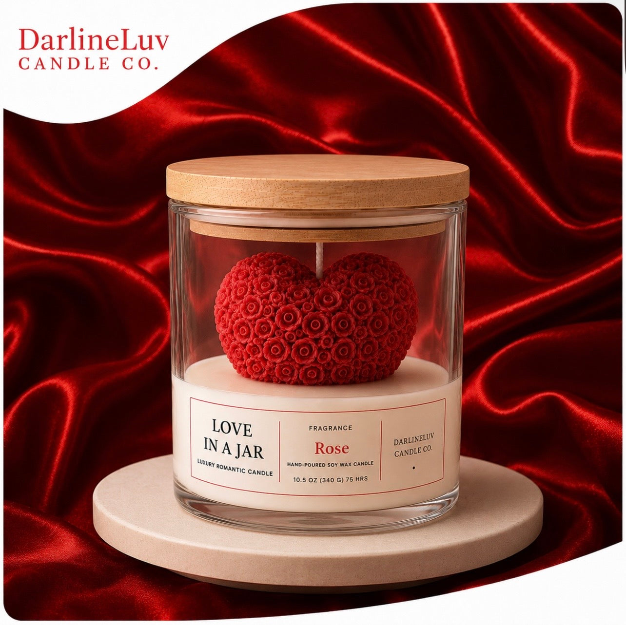 Love In A Jar™ | Luxury Rose Heart Candle | Romantic Gift Candle | Handmade Soy Wax Candle
