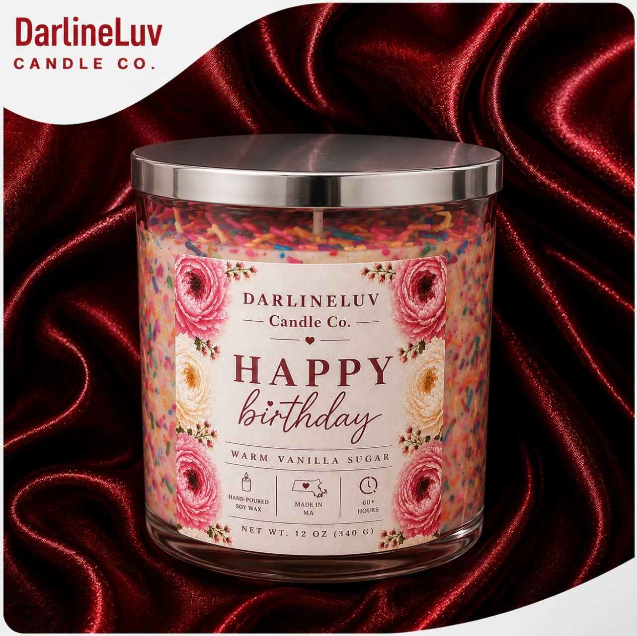 Happy Birthday Candle | Warm Vanilla Sugar | Luxury Celebration Candle | 12 oz Soy Wax Candle