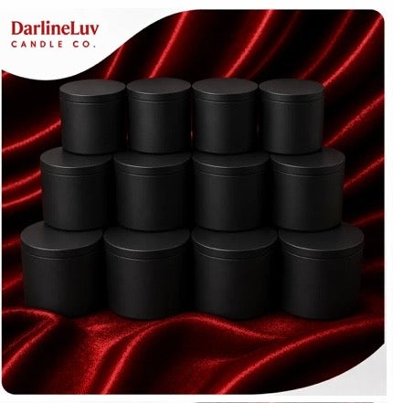 DarlineLuv 14 oz Matte Black & White Short Candle Jar with Bamboo Lid | Premium Glass Candle Vessel for Candle Making