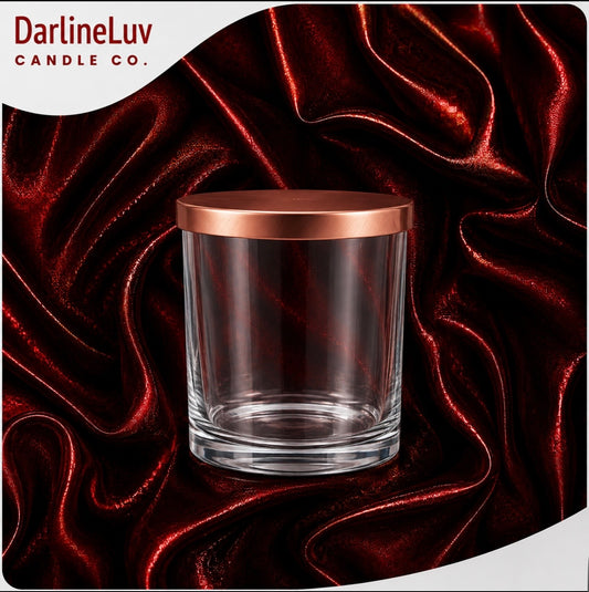 Clear Glass Candle Jar (14 oz) – Rose Gold / Silver Lids