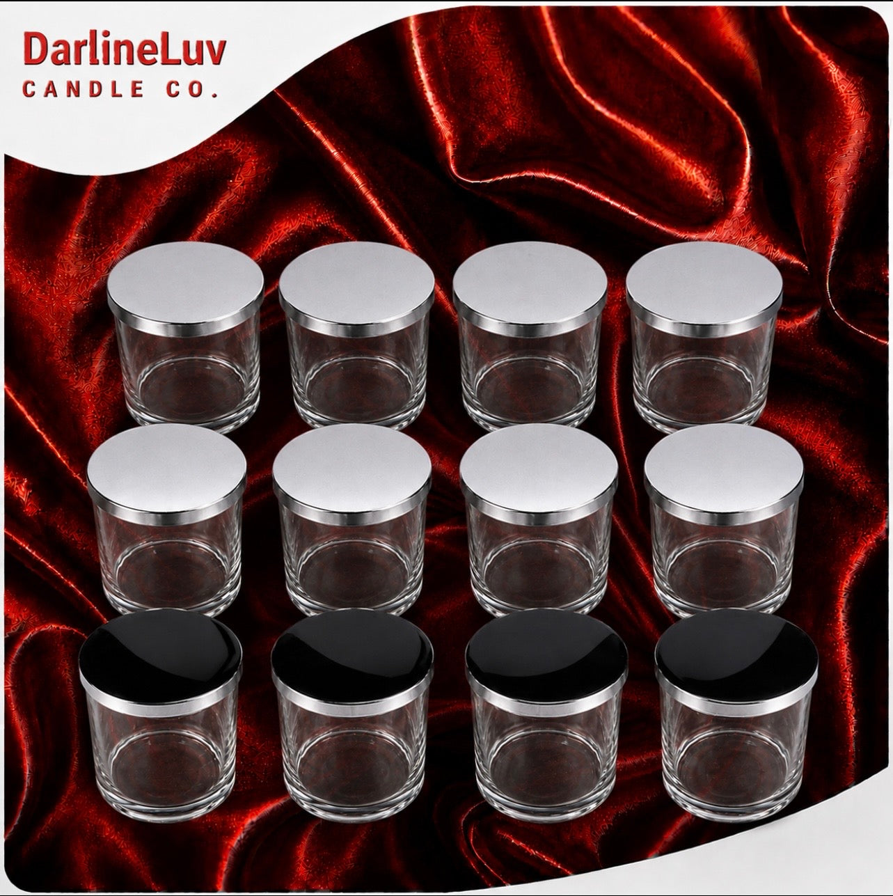 Clear Glass Candle Jar (14 oz) – Rose Gold / Silver Lids